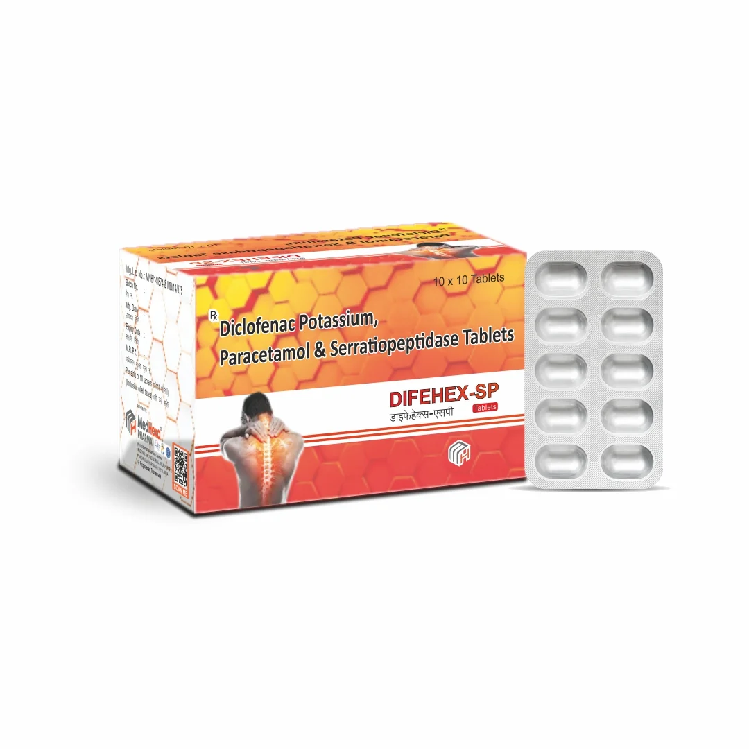 DIFEHEX-SP Diclofenac Potassium Paracetamol Serratiopeptidase Tablets