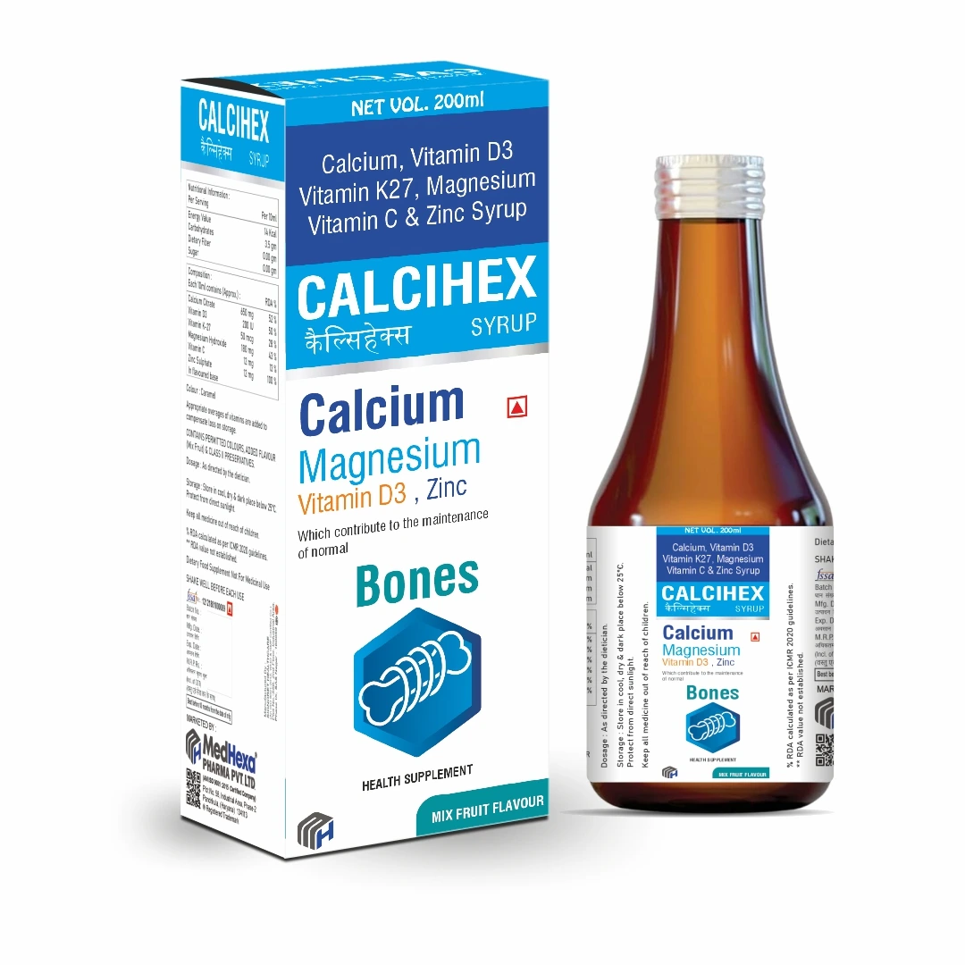 CALCIHEX Calcium Vitamin D3 Vitamin K2-7 Magnesium Vitamin C Zinc Syrup