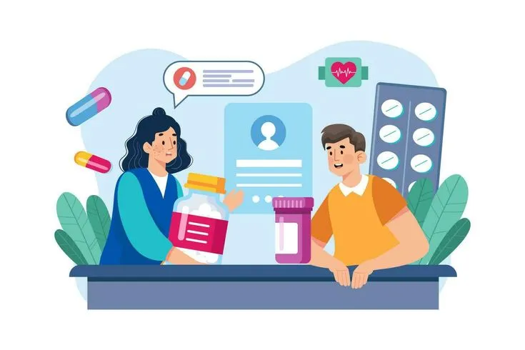 Pharmacist helping patients understand medicines and healthcare