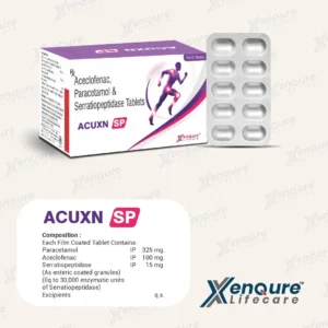 ACUXN SP Tablets Aceclofenac, Paracetamol and Serratiopeptidase, 10×10 pack by Xenqure Lifecare