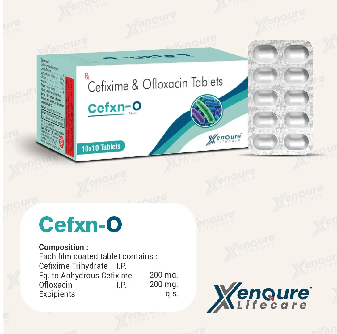 Cefxn-O Tablets Cefixime 200 mg and Ofloxacin 200 mg, 10×10 blister pack by Xenqure Lifecare