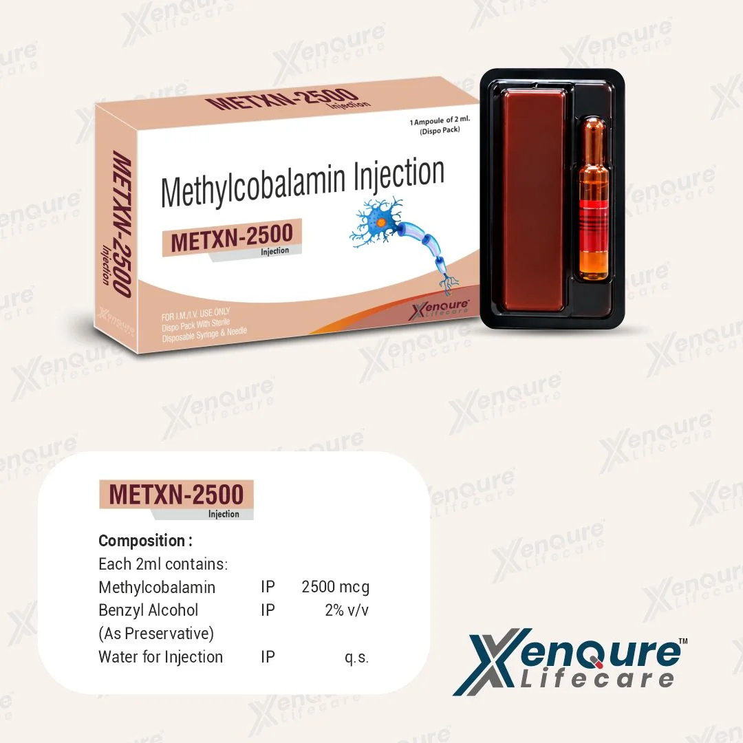 Metxn-2500 Injection Methylcobalamin 2500 mcg, 2 ml ampoule dispo pack by Xenqure Lifecare